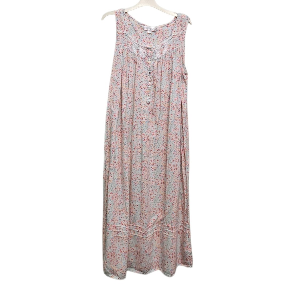 Eileen West Nightgown Womens Large Multicolor Floral Rayon Lace Maxi Sleepwear
